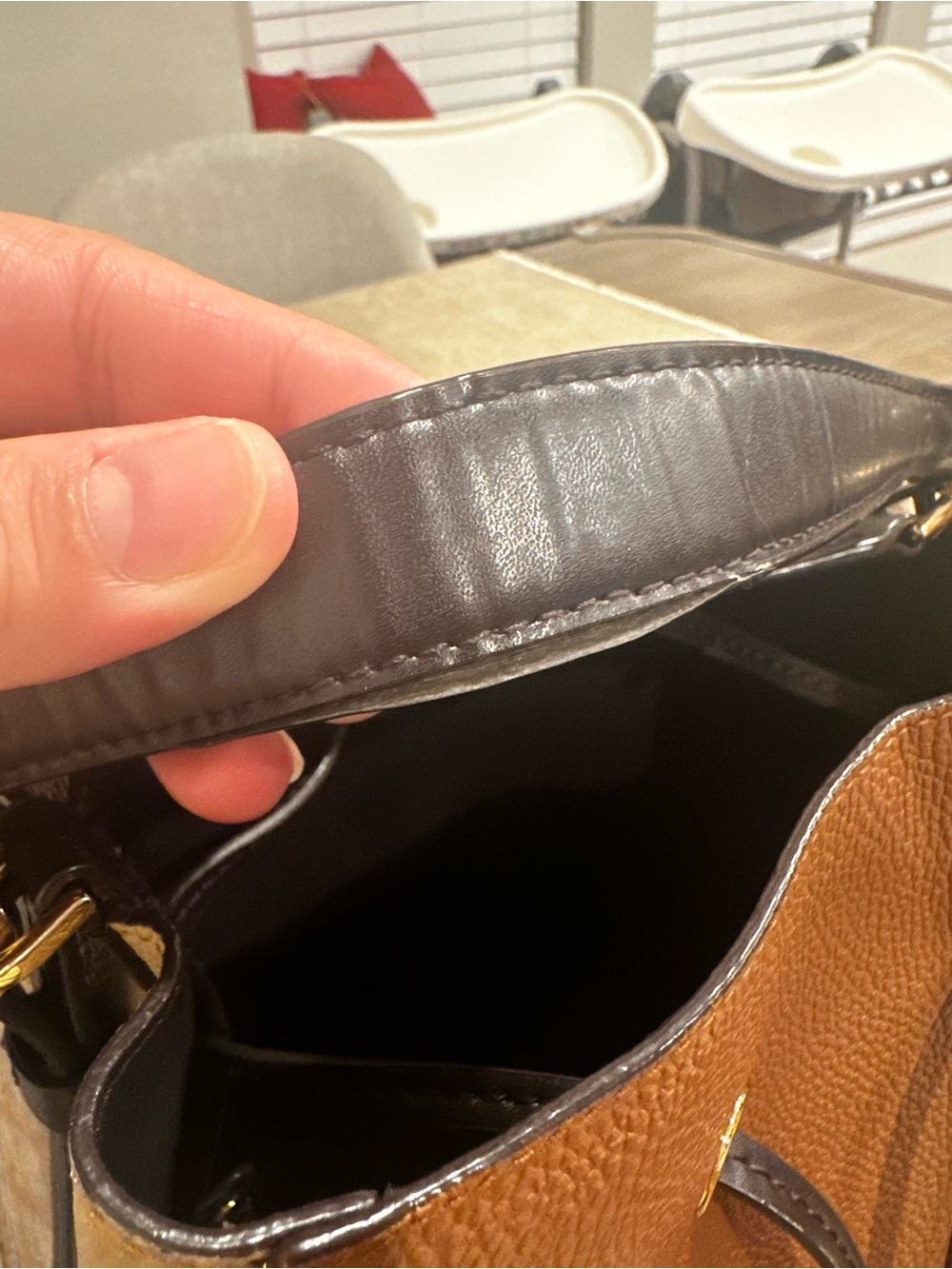 Michael Kors Brown and Tan Pebbled Leather Drawstring Shoulder Bag - Picture 13 of 16